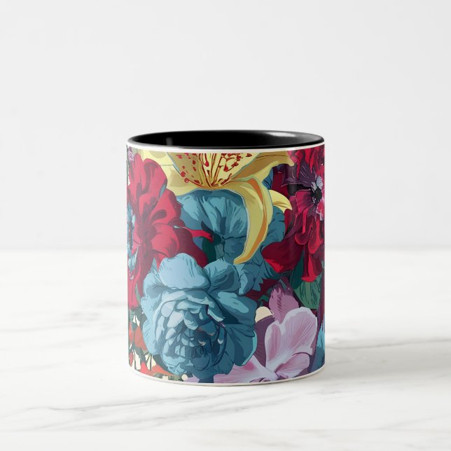 Vattenfärgsfärgad Monogram Blommigt Delight Två-Tonad Mugg (Center)