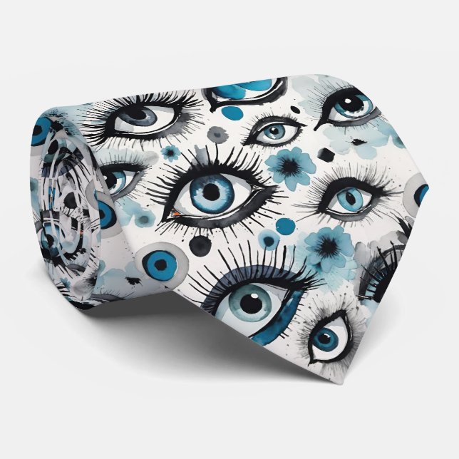 Vattenfärgsfärgad Ögon och Blått i blå färg Slips (Rullad)