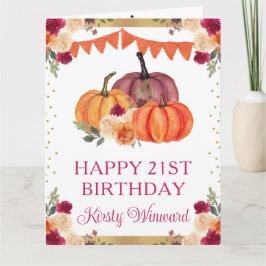 Vattenfärgsfärgad Orange och röd Blommigt Pumpkins Kort