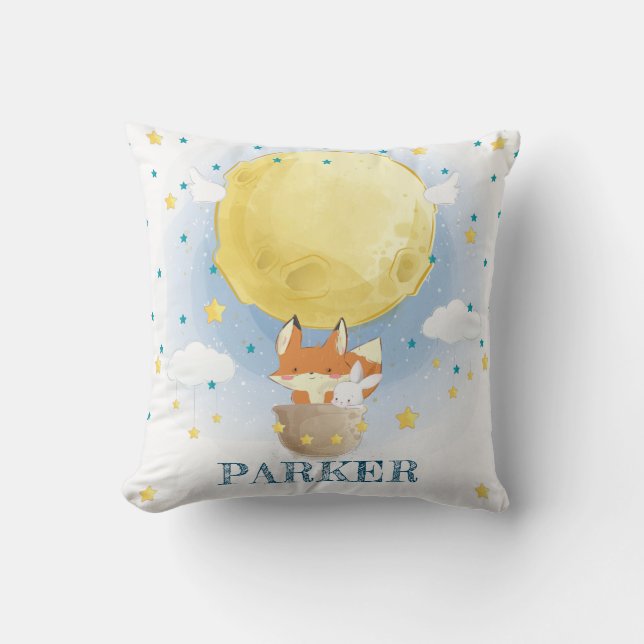 Vattenfärgsfärgad Personlig Måne Luft-ballong Kudde (Framsida)