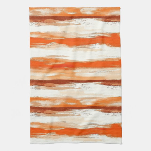 Vattenfärgsfärgad Rand i kaffe och Orange Tones Kökshandduk (Vertikal)
