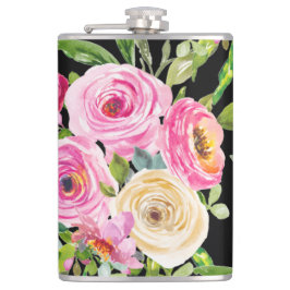 Vattenfärgsfärgad Ro i Rosa och Cream på svart Fickplunta