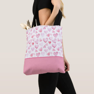 Vattenfärgsfärgad Rosa Heart Valentine Färg Block Tygkasse