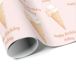 Vattenfärgsfärgad Rosa Ice Cream Personlig Födelse Presentpapper
