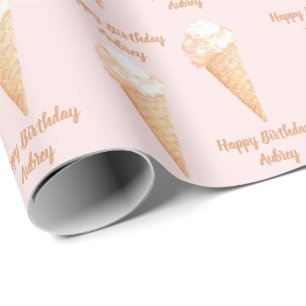 Vattenfärgsfärgad Rosa Ice Cream Personlig Födelse Presentpapper