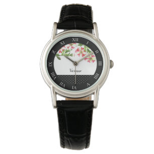 Vattenfärgsfärgad Rosa och vit Petunias Polka Dot Armbandsur