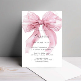 Vattenfärgsfärgad Rosa Ribbon Bow Första födelseda Inbjudningar
