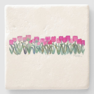 Vattenfärgsfärgad Rosa Tulips Limestone Underlägg