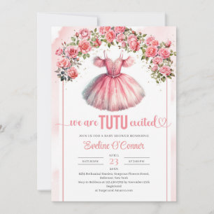 Vattenfärgsfärgad rosa tutu-klänning ro och guld-a inbjudningar