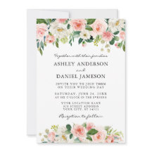 Vattenfärgsfärgad Rosa Vit Blommigt Bröllop Elegan