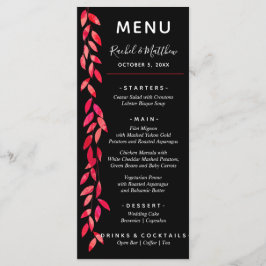 Vattenfärgsfärgad Shock rosa Löv på Black Bröllop Meny