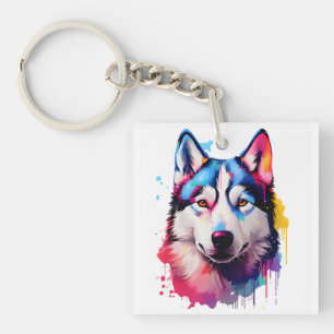 Vattenfärgsfärgad Siberian husky-färggrafik