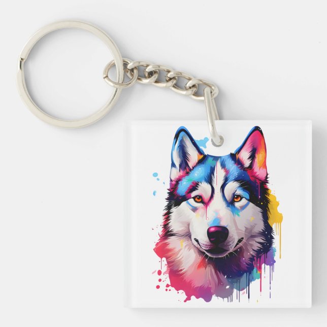 Vattenfärgsfärgad Siberian husky-färggrafik (Framsidan)