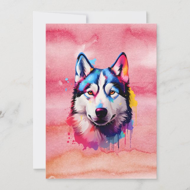 Vattenfärgsfärgad Siberian husky-färggrafik Julkort (Framsida)