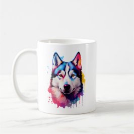 Vattenfärgsfärgad Siberian husky-färggrafik Kaffemugg