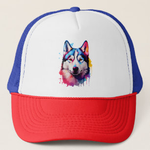 Vattenfärgsfärgad Siberian husky-färggrafik Keps