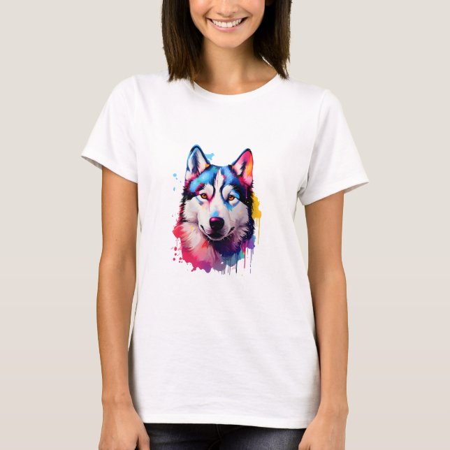 Vattenfärgsfärgad Siberian husky-färggrafik T Shirt (Framsida)