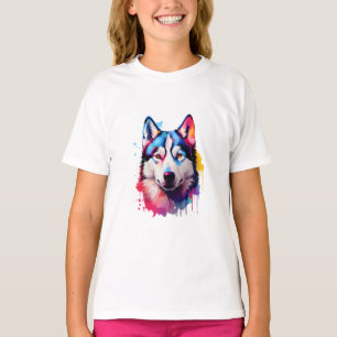 Vattenfärgsfärgad Siberian husky-färggrafik T Shirt