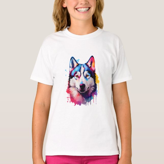 Vattenfärgsfärgad Siberian husky-färggrafik T Shirt (Framsida)