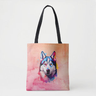 Vattenfärgsfärgad Siberian husky-färggrafik Tygkasse