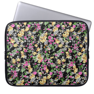 vattenfärgsfärgad, sömlös blommönster svart bakgru laptop fodral