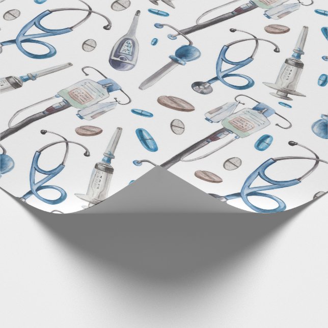 Vattenfärgsfärgad, sömlös mönster av medicinska fö presentpapper (Hörn)