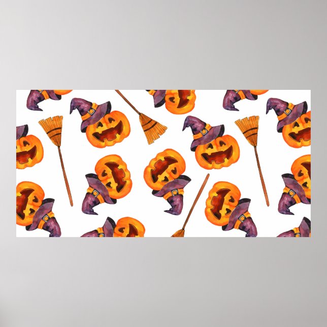 Vattenfärgsfärgad sömlös mönster happy halloween h poster (Framsidan)