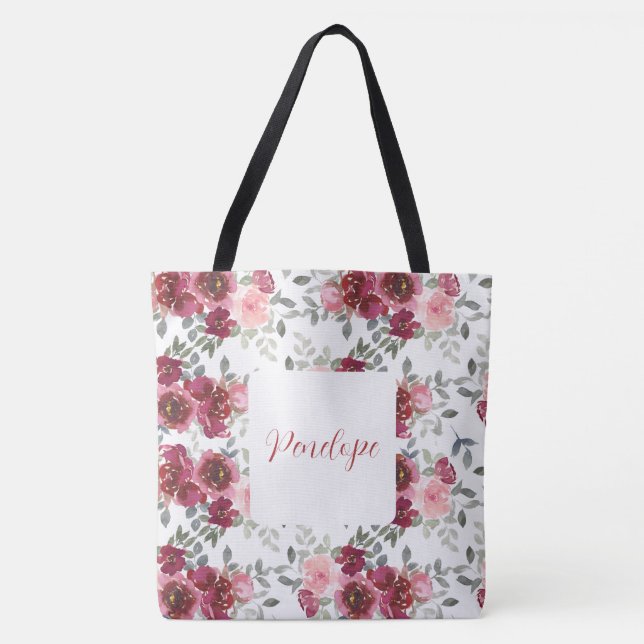 Vattenfärgsfärgad Söt Blommigt Namn Tote Bag Tygkasse (Framsida)