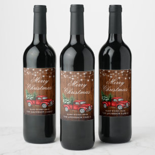 Vattenfärgsfärgad Vintage Red Lastbil Wood Ljus ju Vinflaska Etikett