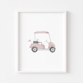 Vattenfärgsfärgad vintage rosa golfvagn poster