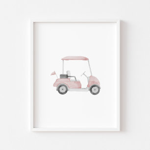 Vattenfärgsfärgad vintage rosa golfvagn poster