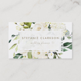 Vattenfärgsfärgad Vit ros och Hydrangeas Visitkort