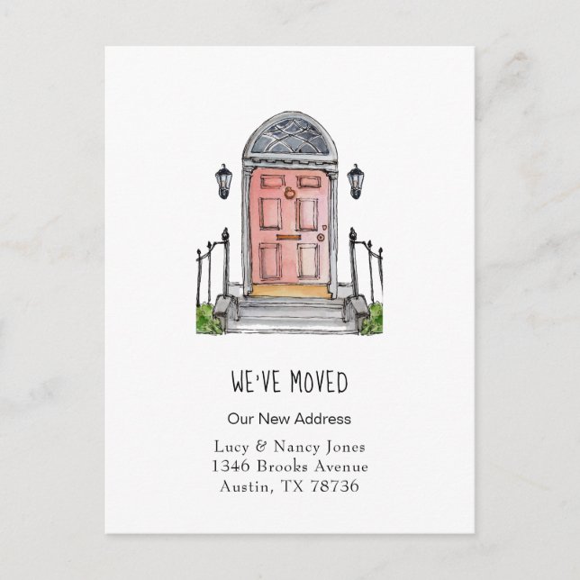 Vattenfärgsfärgad ytterdörr Vi har flyttat flyttko Vykort (Framsida)