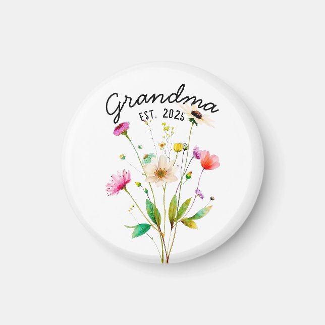 Vattenfärgsfärgade vilda blommor första gången Gra Magnet (Framsidan)
