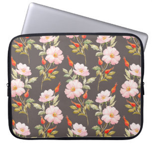 Vattenfärgsfärgat blommönster i hund och rött laptop fodral