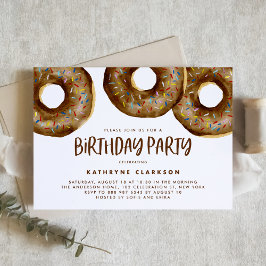 Vattenfärgsfärgat Chocolate Sprinkle Donuts Birthd Inbjudningar