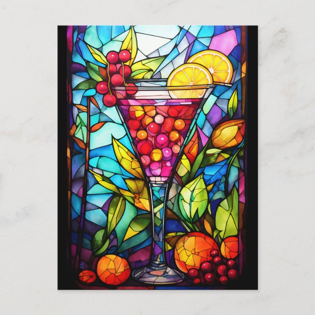 Vattenfärgsfärgat glas Fruktcocktaildryck Vykort (Framsida)