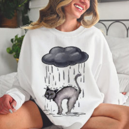 Vattenfärgsfärgat Grått-katt på regndagen T Shirt