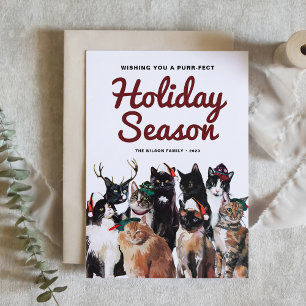 Vattenfärgsfärgat katter - Purr-fect julfoto-Helgd Helg Vykort