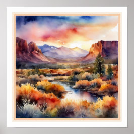 Vattenfärgsfärgat liggande sydvästdeert poster