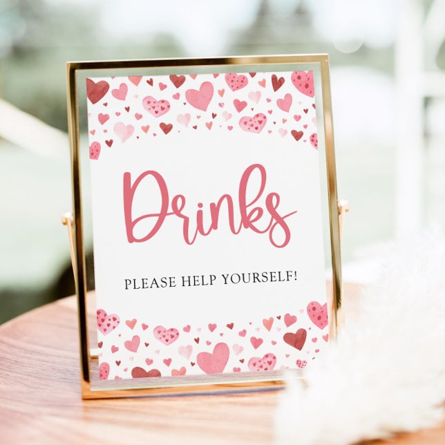 Vattenfärgsfärgat Rosa Red Hearts Valentine Drinks Poster (Skapare uppladdad)