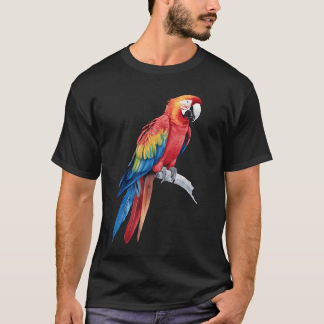 Vattenfärgsfärgat Scarlet Macaw Parrot Bird gir T Shirt (Framsida)