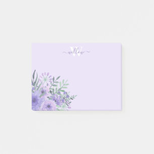 Vattenfärgsfärgen Lila blomma Monogram efter det a Post-it Block