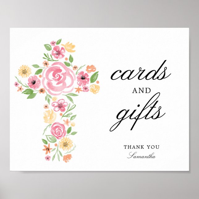 Vattenfärgsfärgen Rosa Flower Kor First Communion Poster (Framsidan)