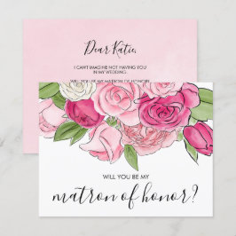 Vattenfärgsfärgen Rosa ros ska vara min matron med Inbjudningar