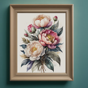 Vattenfärgsfärger Rosa Peonies 4:5 Poster