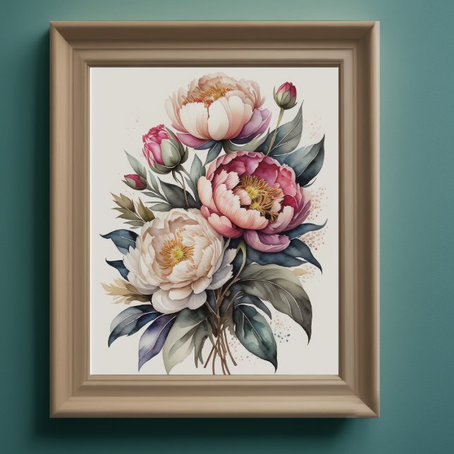 Vattenfärgsfärger Rosa Peonies 4:5 Poster (Skapare uppladdad)
