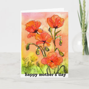 vattenfärgsfärgerarröda poppies mors dag-kort kort