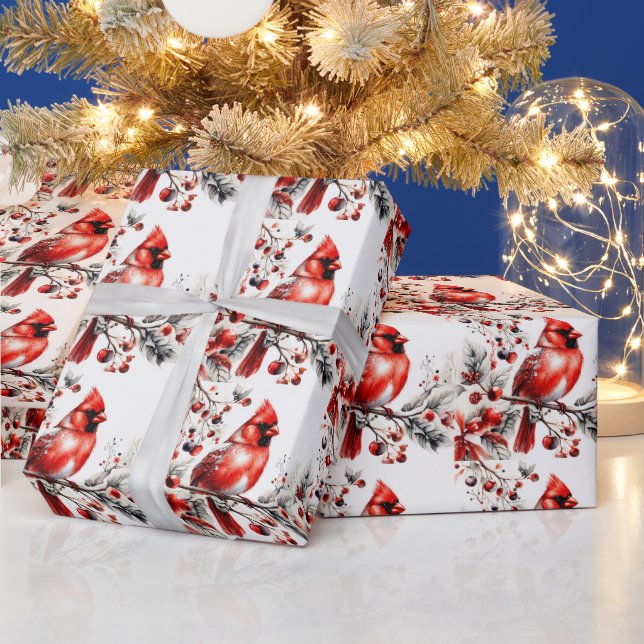 Vattenfärgsfärgkardinal på Berry Gren Presentpapper (Helgdagar)