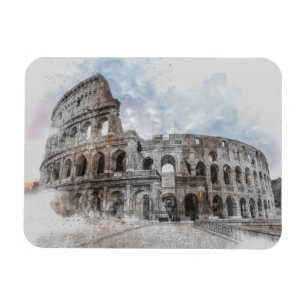 Vattenfärgsfärgkolosseum Magnet - Rom Italien Vint
